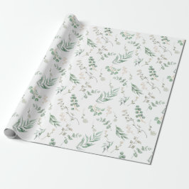 Elegant Vit vattenfärgad Blommigt Eucalyptus Presentpapper