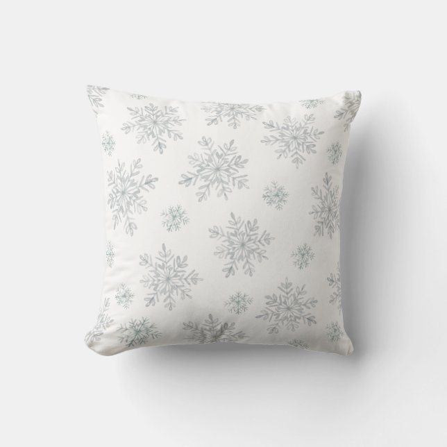 Elegant Vit vattenfärgsvinter Snöflingor Kudde (Framsida)