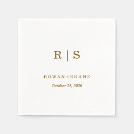 Elegant vit vigselservett med brun monogram pappersservett