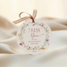 Elegant vit vildblomma tack för baby shower