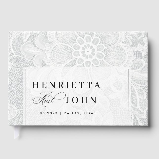 Elegant vit vintage spets bröllop gästböcker (Framsida)