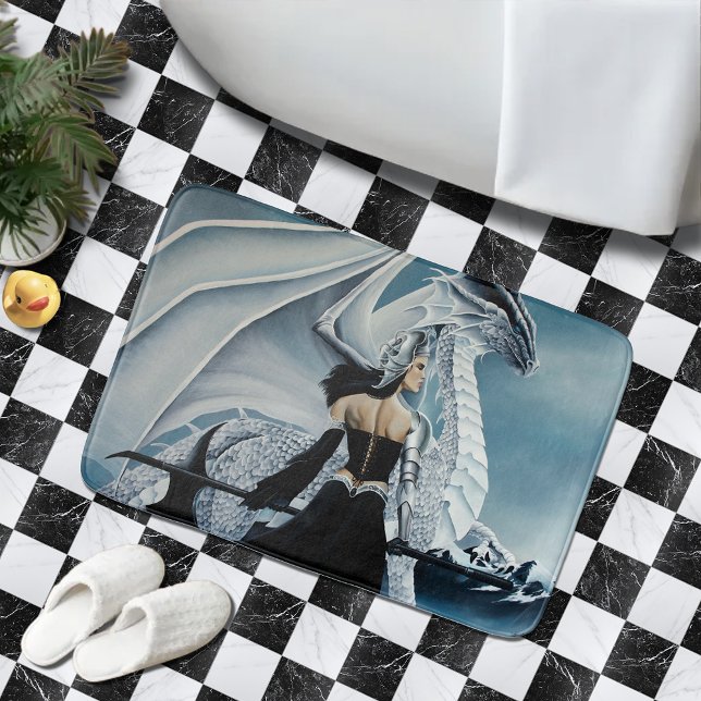 Elegant Vit Vintergotisk Drakdrottning Fantasy Badrumsmatta (Skapare uppladdad)