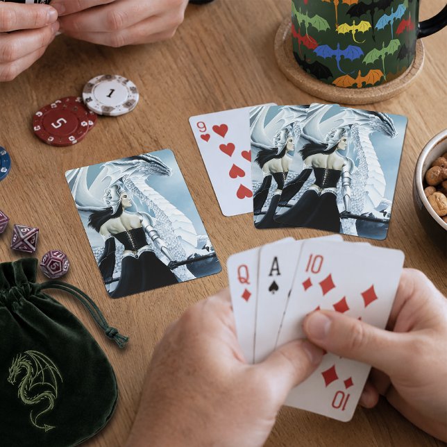 Elegant vit vintergotisk drakdrottning fantasy casinokort (Skapare uppladdad)