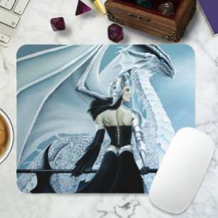Elegant Vit Vintergotisk Drakdrottning Fantasy Musmatta