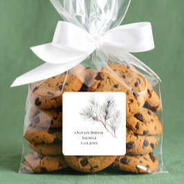 Elegant vit vintertall bröllopsdusch fyrkantigt klistermärke