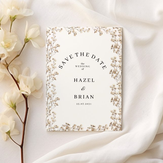 Elegant vit zypsophila-blommigt Spara datum Inbjudningar (Elegant white gypsophila floral Save the Date)