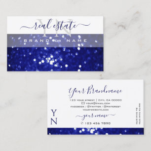 Elegant Vita blå mousserande Glitter med Monogram Visitkort