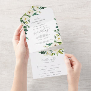 Elegant Vita Blommigten Bröllop alla i en inbjudan