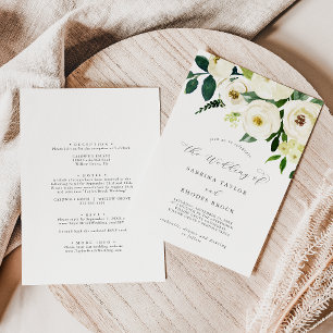 Elegant Vita Blommigten Bröllop Inbjudningar