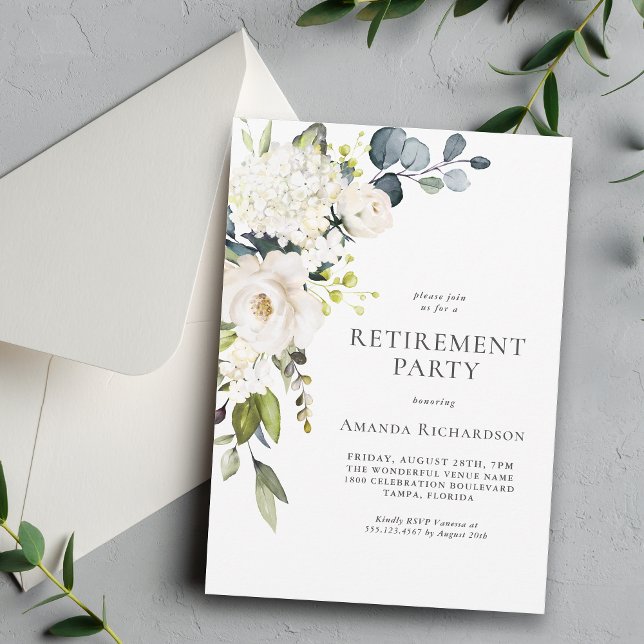 Elegant Vita Blommigten Pension Party Inbjudningar (Available as printed and paperless digital download!)