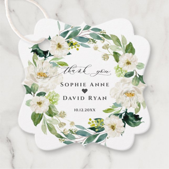 Elegant Vita blommor Bröllop Gåvor Etiketter (Framsida)