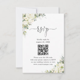 Elegant Vita Blommor Bröllopswebbplats QR-kod RSVP OSA Kort