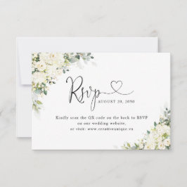 Elegant Vita Blommor Bröllopswebbplats QR-kod RSVP OSA Kort