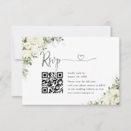 Elegant Vita Blommor Bröllopswebbplats QR-kod RSVP OSA Kort