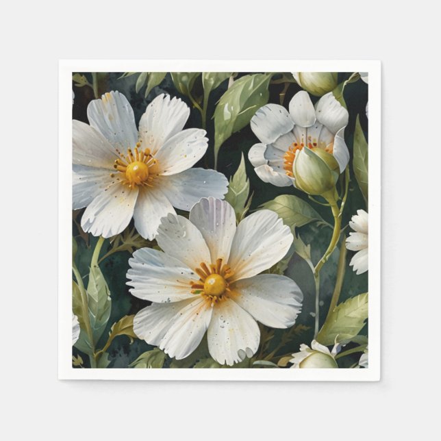 Elegant Vita blommor Chic med vattenfärg Pappersservett (Framsidan)