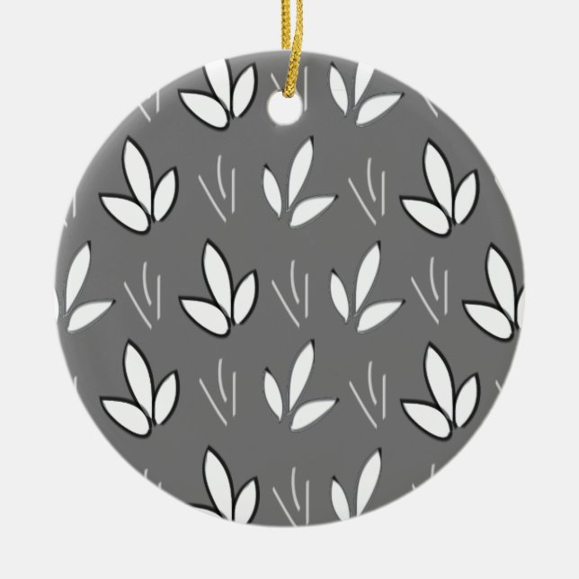 Elegant Vita blommor Grått Julgransprydnad Keramik (Framsidan)