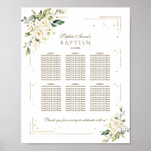 Elegant Vita blommor Guld Baptism Sittdiagram för Poster