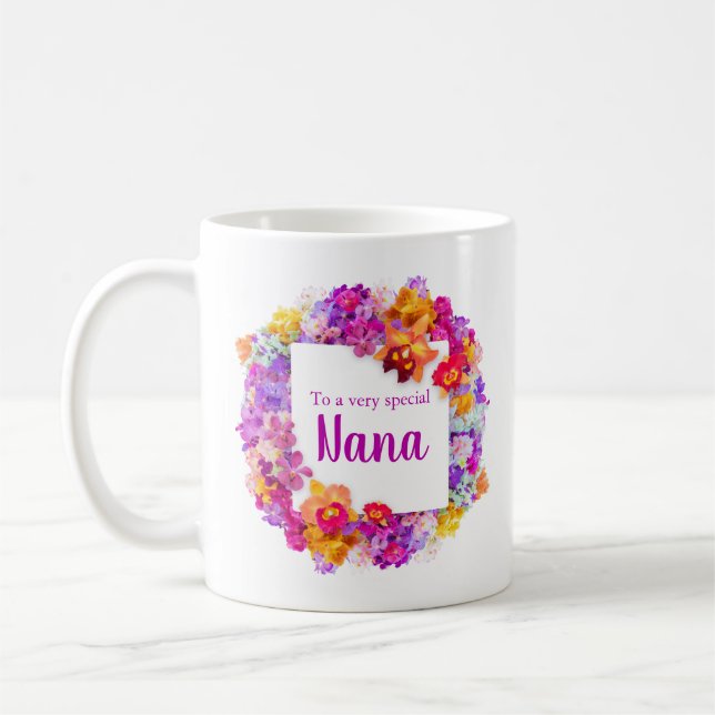Elegant vita blommor Nana Mors dag   Kaffemugg (Vänster)