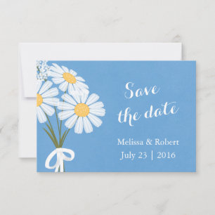 Elegant Vita Daisy Blått Spara datum Bröllop Datumet