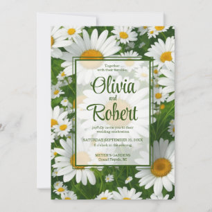 Elegant, vita daisy, vit blommigt fält Bröllop Inbjudningar