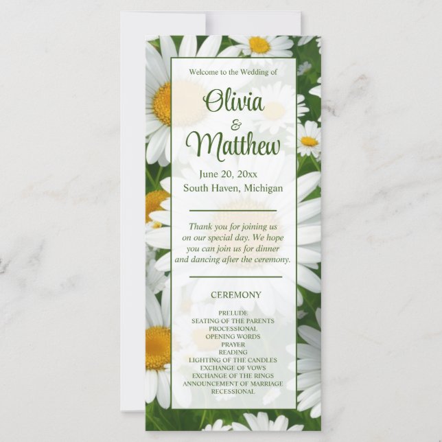 Elegant vita daisy vit blommigt fält greeneri (Framsida)