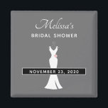 Elegant Vita egna medel på Grått - Snyggt Möhippa Magnet<br><div class="desc">Möhippa spara datum magneter tillverkad med klassad grått-bakgrund. En grafik som illustrerar en vit elegant som hänger på en hängare. Enkel minimalistisk utformning.</div>