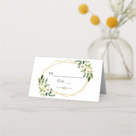 Elegant Vita Grönten Blommigten Guld Ram Bordsnumm Placeringskort