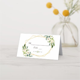 Elegant Vita Grönten Blommigten Guld Ram Bordsnumm Placeringskort