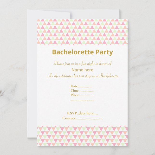 ELEGANT VITA GRÖNTENS ROSA BACHELORETTE INBJUDNINGAR (Framsida)