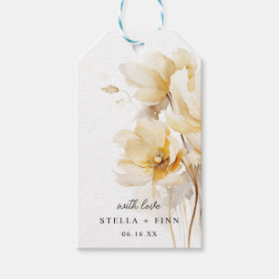 Elegant Vita Guld Flower Bröllop Presentetikett