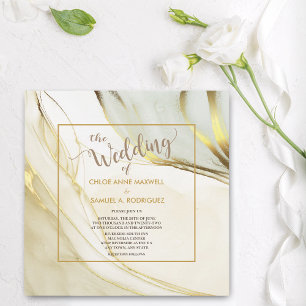Elegant Vita Guld Marble Modern Bröllop Inbjudningar