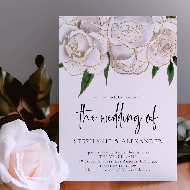 Elegant Vita Guld Ro QR-koden Bröllop Inbjudningar (Skapare uppladdad)