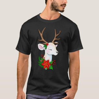 Elegant Vita julrenar med Brown Antler T Shirt
