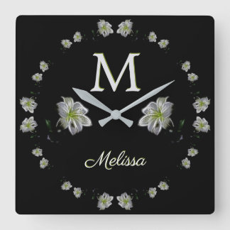 Elegant Vita länkar, Blommigt Fyrkantig Klocka