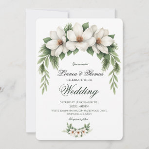 Elegant Vita Magnolia Bröllop Gräs Träd Ram Inbjudningar