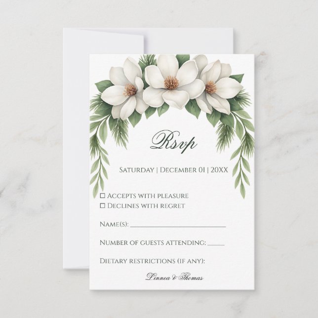 Elegant Vita Magnolia Bröllop Gräs Träd Ram OSA Kort (Framsida)