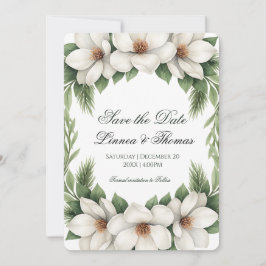 Elegant Vita Magnolia Bröllop Gräs Träd Ram Spara Datumet