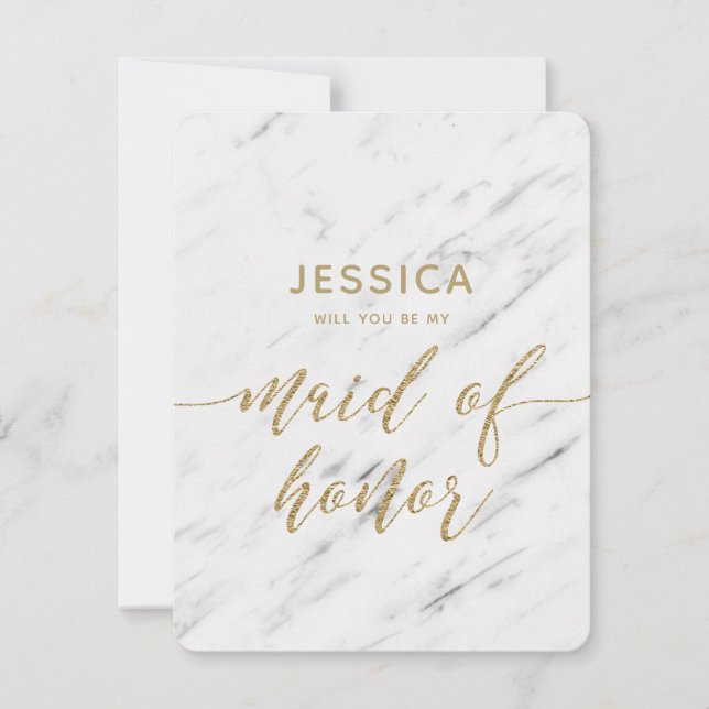Elegant Vita marmor blir du min Maid of honor Inbjudningar (Framsida)