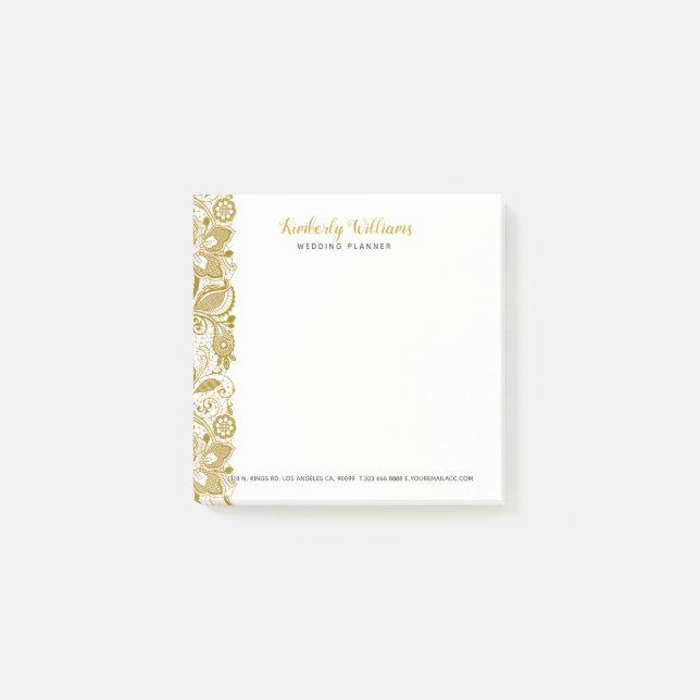 Elegant Vita och Guld Bröllop Blommigt Snöre Post-it Block (Framsida)