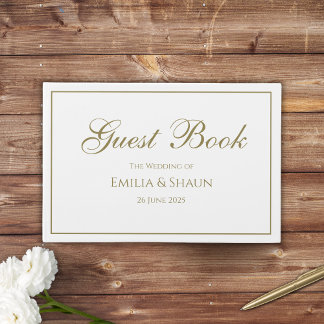 Elegant Vita och Guld Bröllop Guest Bok