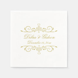 Elegant Vita och Guld Hjärtblomma Bröllop Pappersservett