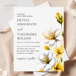 Elegant Vita och Gult Blommigt Bröllop Inbjudningar
