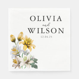 Elegant Vita och Gult Blommigt Bröllop Pappersservett