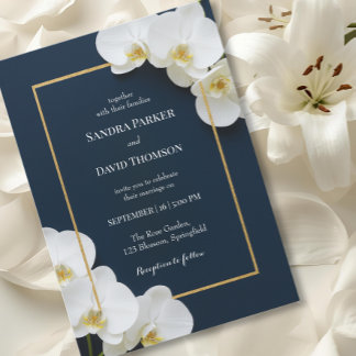 elegant vita orkidformade blommor bröllop inbjudningar