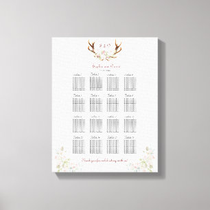 Elegant vita rosa blommor hjorthorn sittplatskarta canvastryck