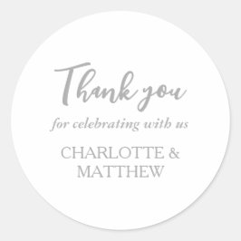 Elegant Vita Silver Bröllop Classic Round Sticker Runt Klistermärke
