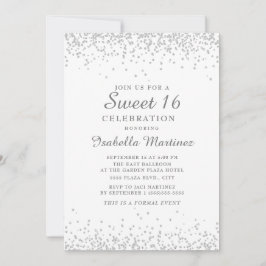 Elegant Vita Silver Glitter Sweet 16 Inbjudningar