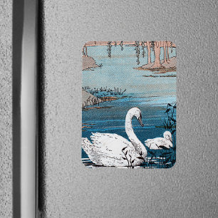 Elegant Vita Svan med Baby Magnet