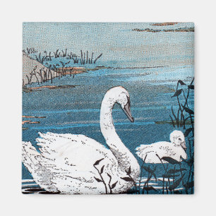 Elegant Vita Svan med Baby Magnet