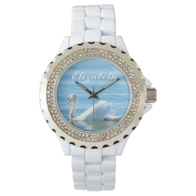 Elegant Vita Svan Personligen Namn Armbandsur (Framsida)